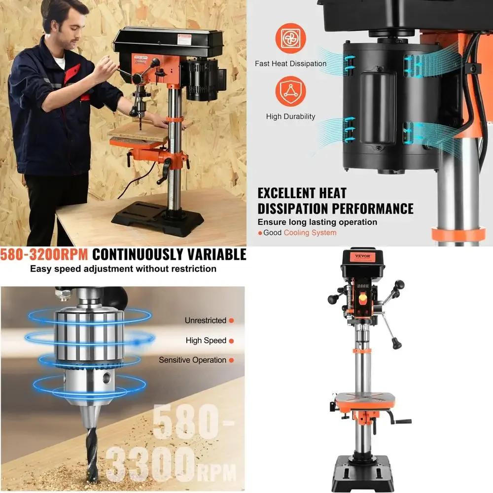 

12-Inch Variable Speed 5-Amp 120V Benchtop Drill with Cast Iron, 0-45° Swing Table, Laser Guide, Ideal for Metal and Wood