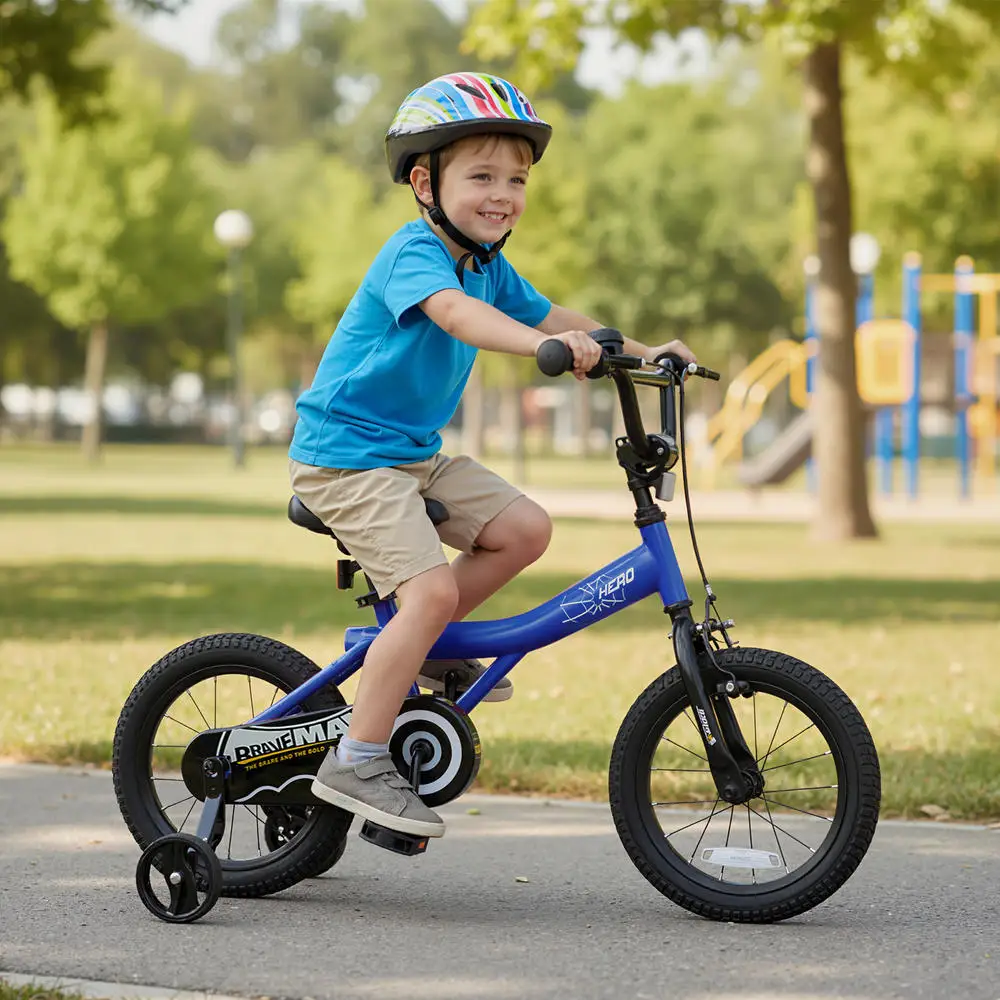14-Inch Kids Bike With Removable Training Wheels Navy - Brave Hero