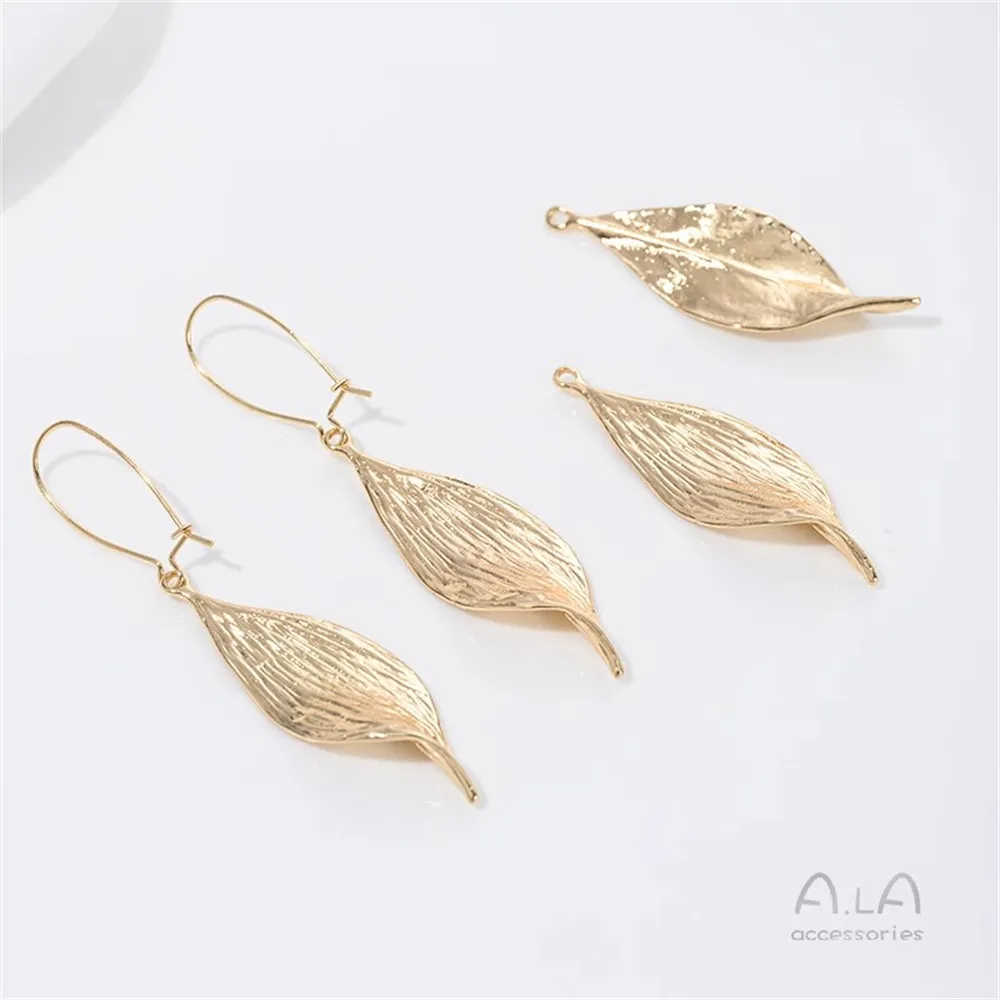 

14K Copper Bag Real Gold Three-dimensional Leaf Pendant Handmade DIY Necklace Earrings Leaf Pendant
