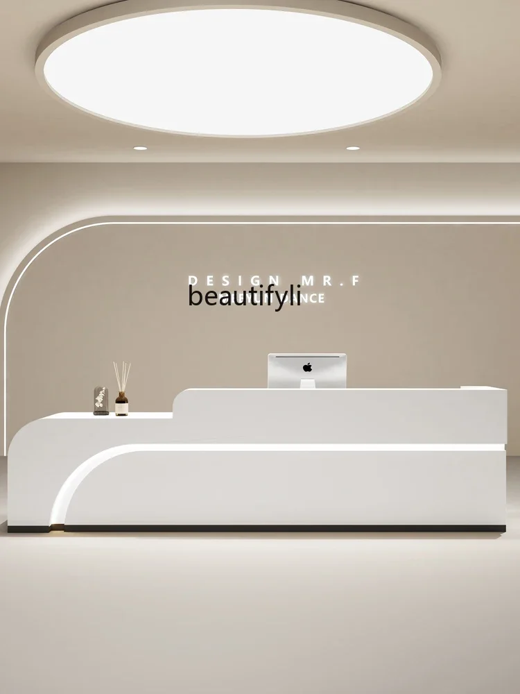 Simple checkout page paint curved clothing store beauty salon front desk company reception desk