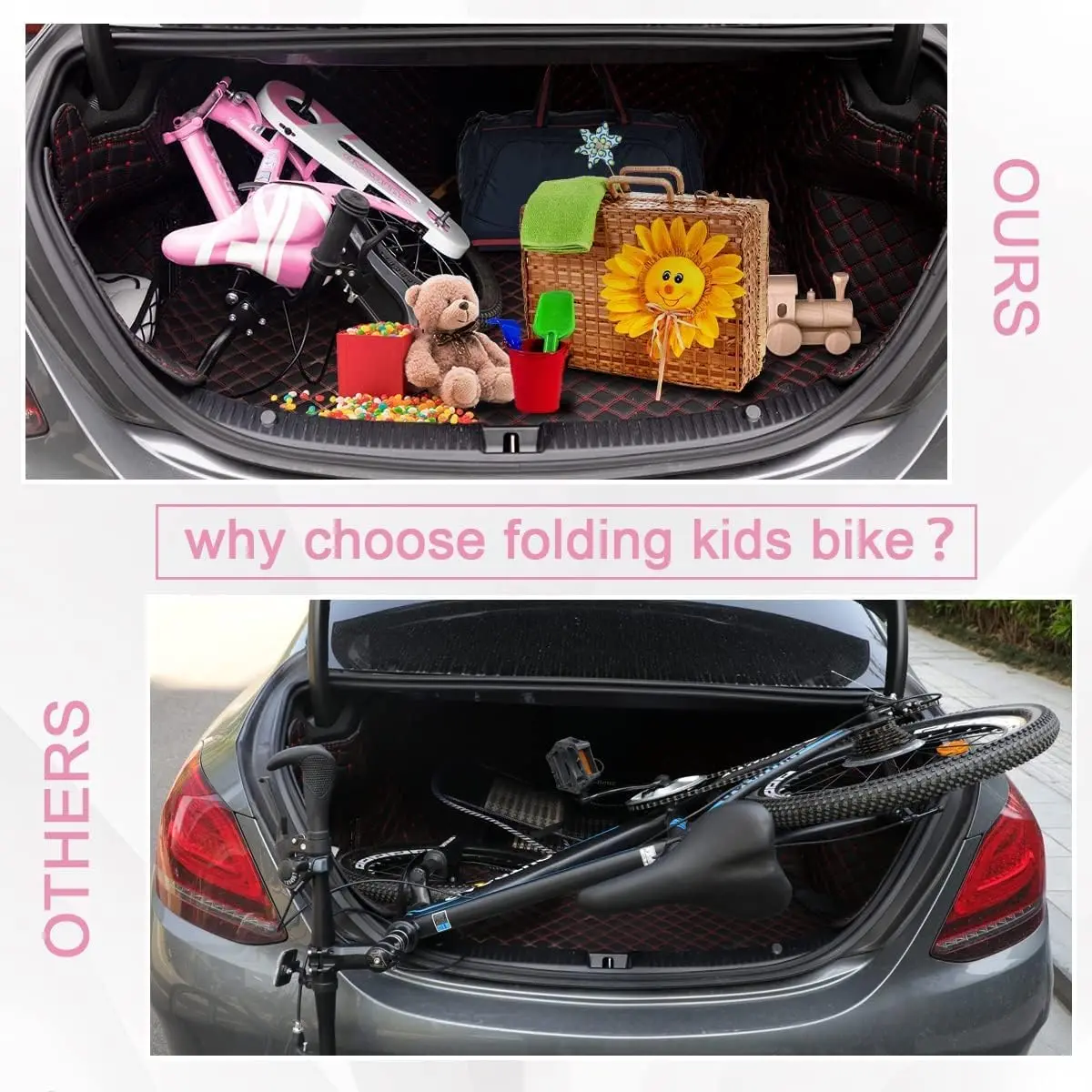 Rower składany dla maluchów i dzieci o rozmiarach 14/16/18 cali z błyskającymi kołami pomocniczymi i hamulcem ręcznym, rower dla początkujących, dla chłopców i dziewcząt.