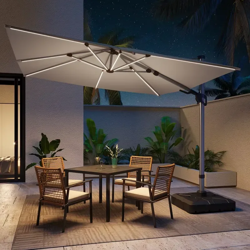 LED large luxury modern custom sunshade waterproof fabric heavy park courtyard villa garden outdoor beach umbrella
