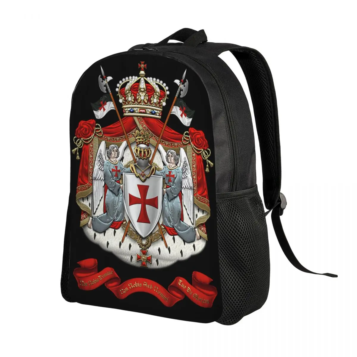 Custom Knights Templar Flag With Coat Of Arms Backpack Water Resistant School College Medieval Warrior Cross Bag Print Bookbags