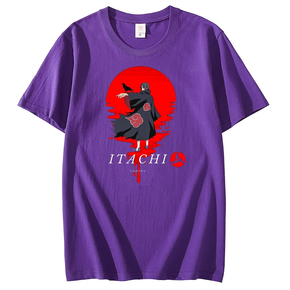 Homens e Mulheres Naruto Anime Estampado T-shirt, Uchiha Itachi, Lazer, Esportes, Rua, Casal, Estudante