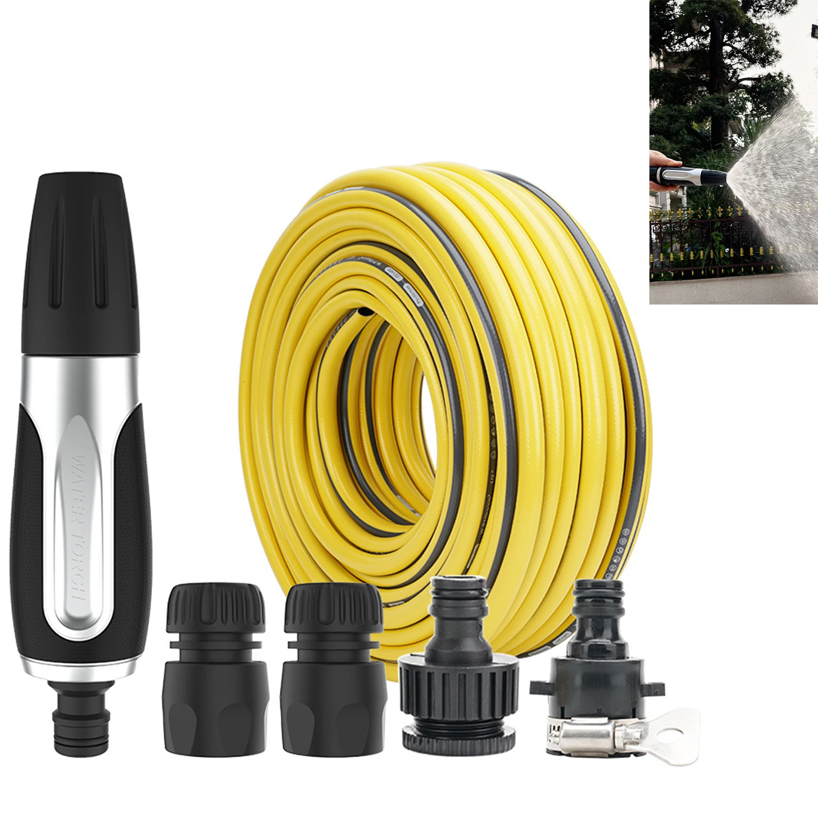 Expandable Garden Hose Water Pipe Set Flexible High Pressure Hand Sprayer with Nozzle for Cleaning Showering Pets Cars