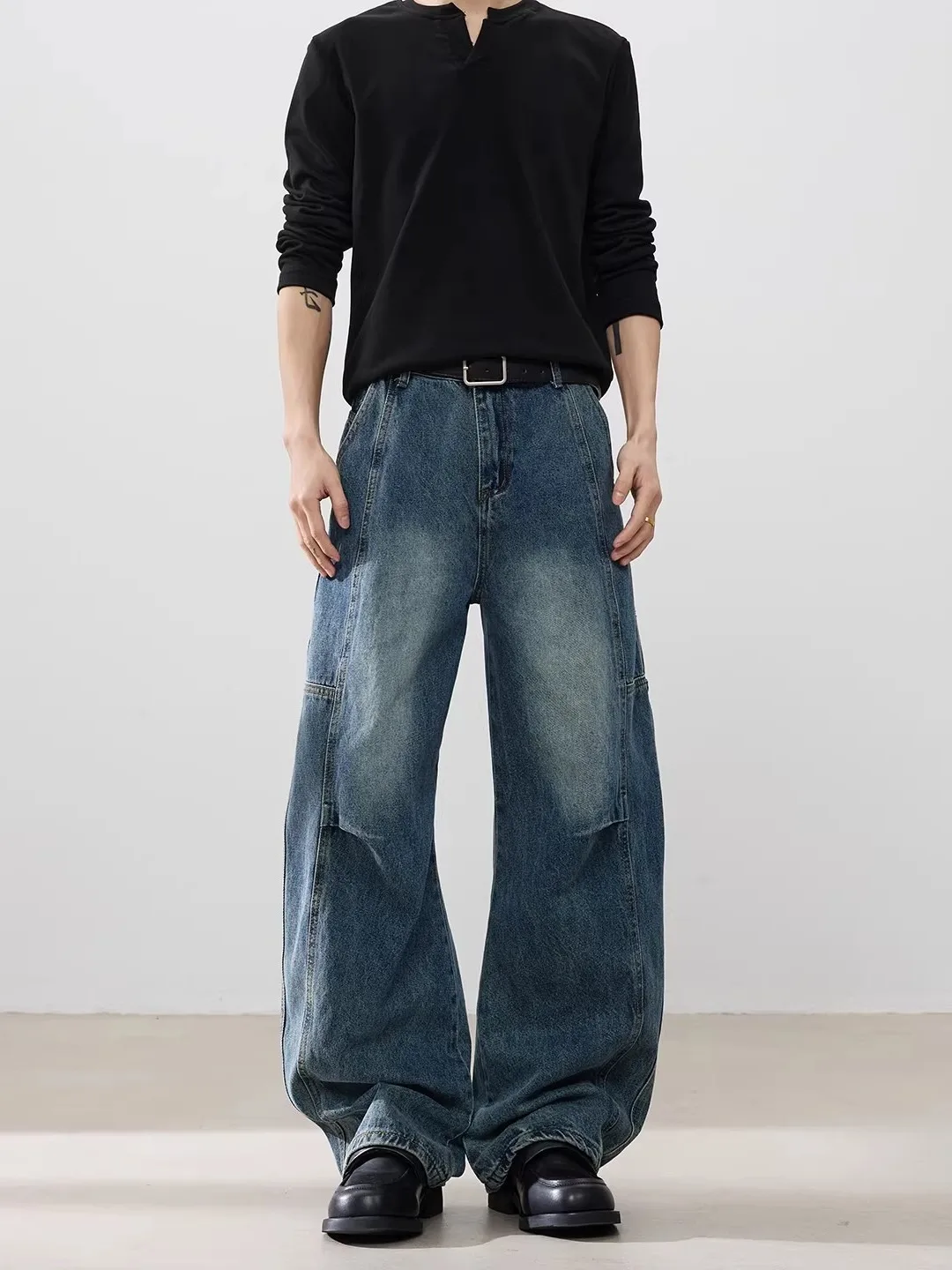 Jeans Retro Americano Azul Claro com Corte Reto, Calças Largas para Homens e Mulheres, Jeans Casuais para a Temporada de Prim...