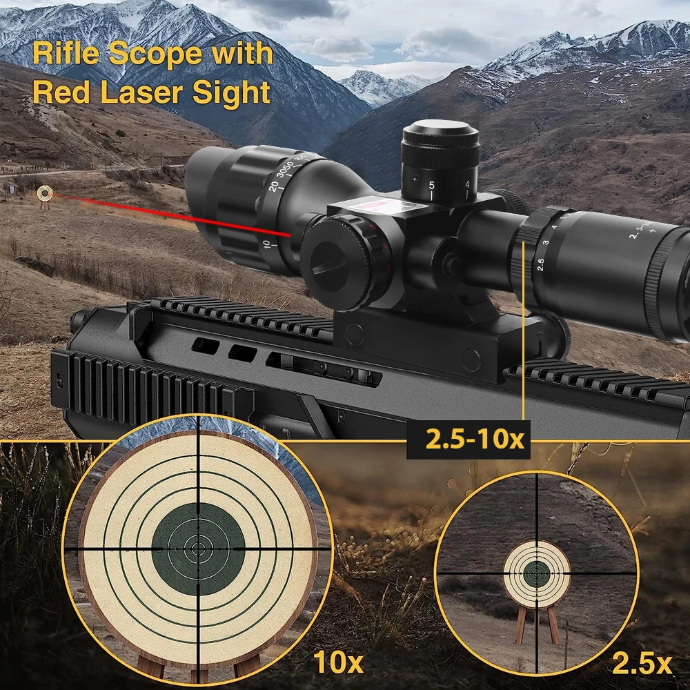 2.5-10x32 Red Dot Laser Riflescope Tactical Red Green Dual Illuminated Mil-dot Rifle Scope Hunting Optics Air Scope Sight