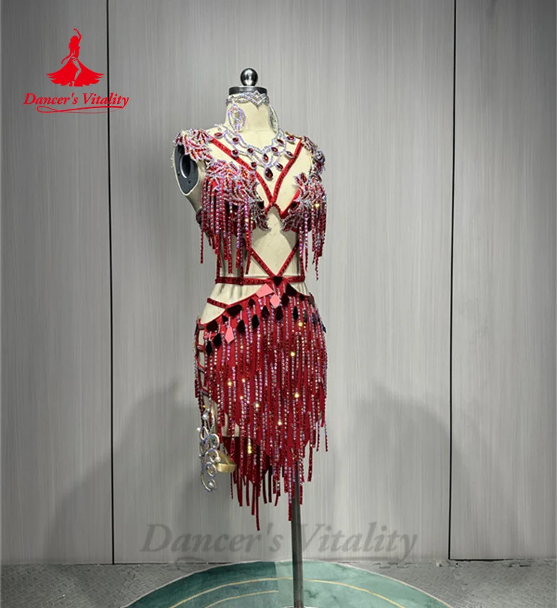 Belly Dance Costume  New Women\'s Customized Luxury Rhinestone Tassel Dress Oriental Dance Professional Performance Clothing