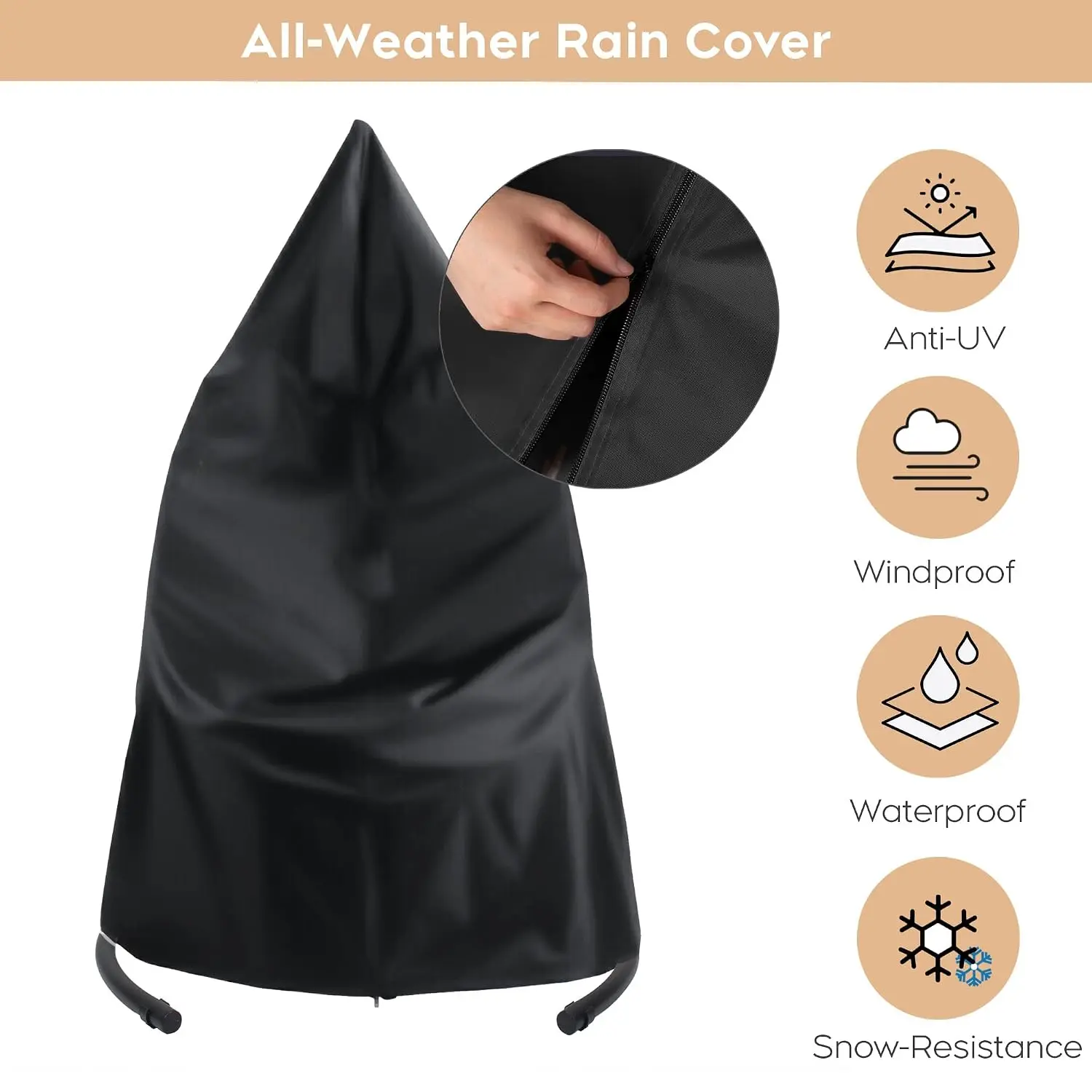 Hanging Egg Chair with Stand, Outdoor Swing Egg Chair with Rain Cover, 400 LBS Capacity All-Weather PE Wicker Swing Chair