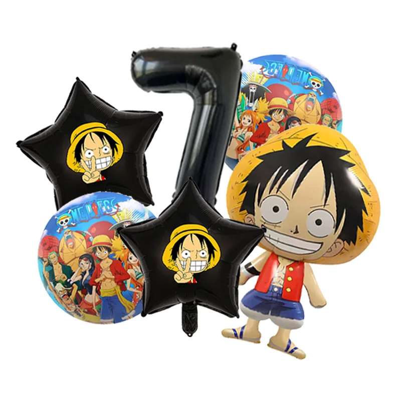 One Piece Franky Cyborg thema ballonboeket van folie en latex met blauwe latex voor anime verjaardagstaart tafeldecoratie
