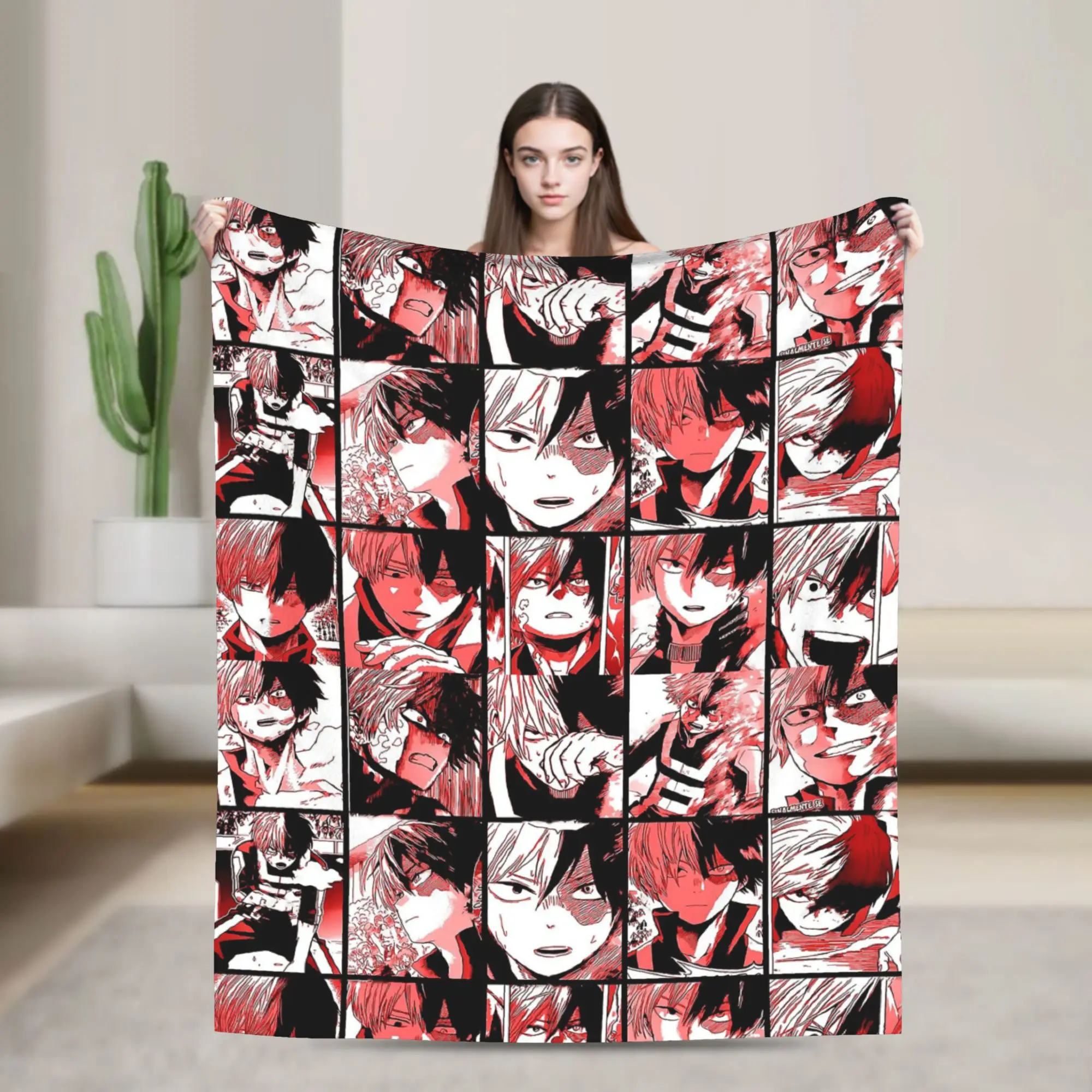 Todoroki Shoto Collage Blankets Velvet Boku No My Hero Academia Ultra-Soft Throw Blanket for Outdoor Travel Bedspread