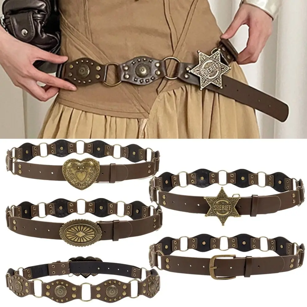 الرجعية جروميت بولي Leather حزام خصر من الجلد القوطية Steampunk خمر برشام الخصر حزام السرج واسعة Y2k حزام الجينز الإناث