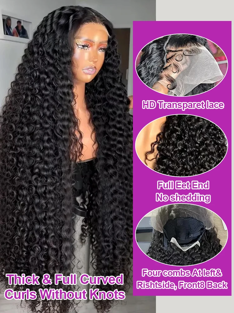 40 46 Inch Human Hair 13x6 13x4 HD Lace Frontal Wig Brazilian Deep Wave Curly Glueless Human Hair Lace Front Wig Preplucked 300%