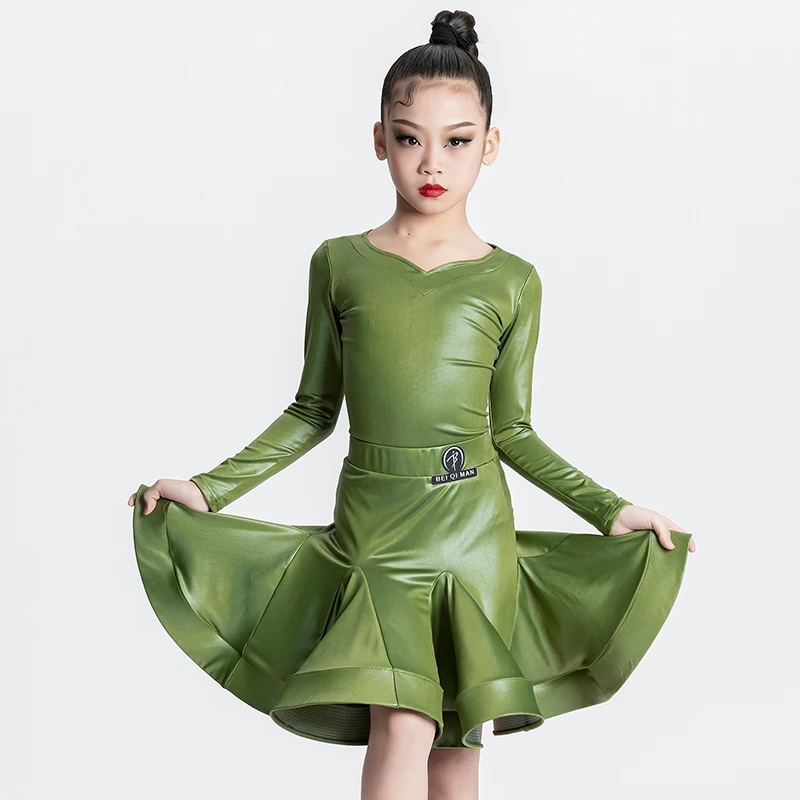 

Latin Dance Competition Dress Girls Multi-Colors Long Sleeve Suit Kids Modern ChaCha Performance Outfit Rumba Dancewear VDB7022
