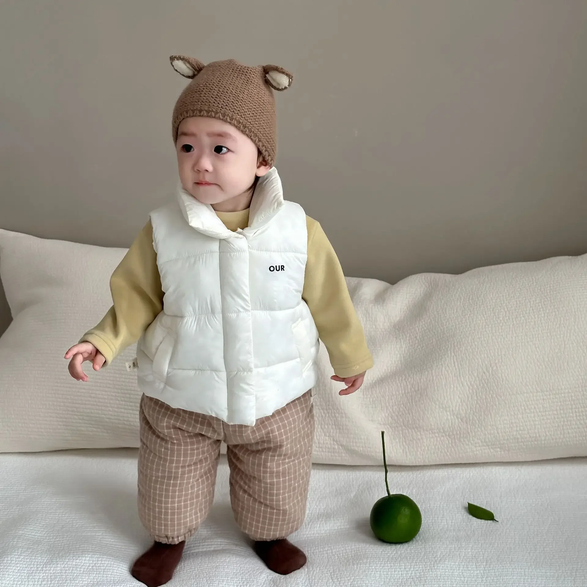 Children Autumn and Winter Clothes Children Cotton Vest Jacket Korean Baby Outer Clothing Cotton Vest Baby Thick Winter Clothing