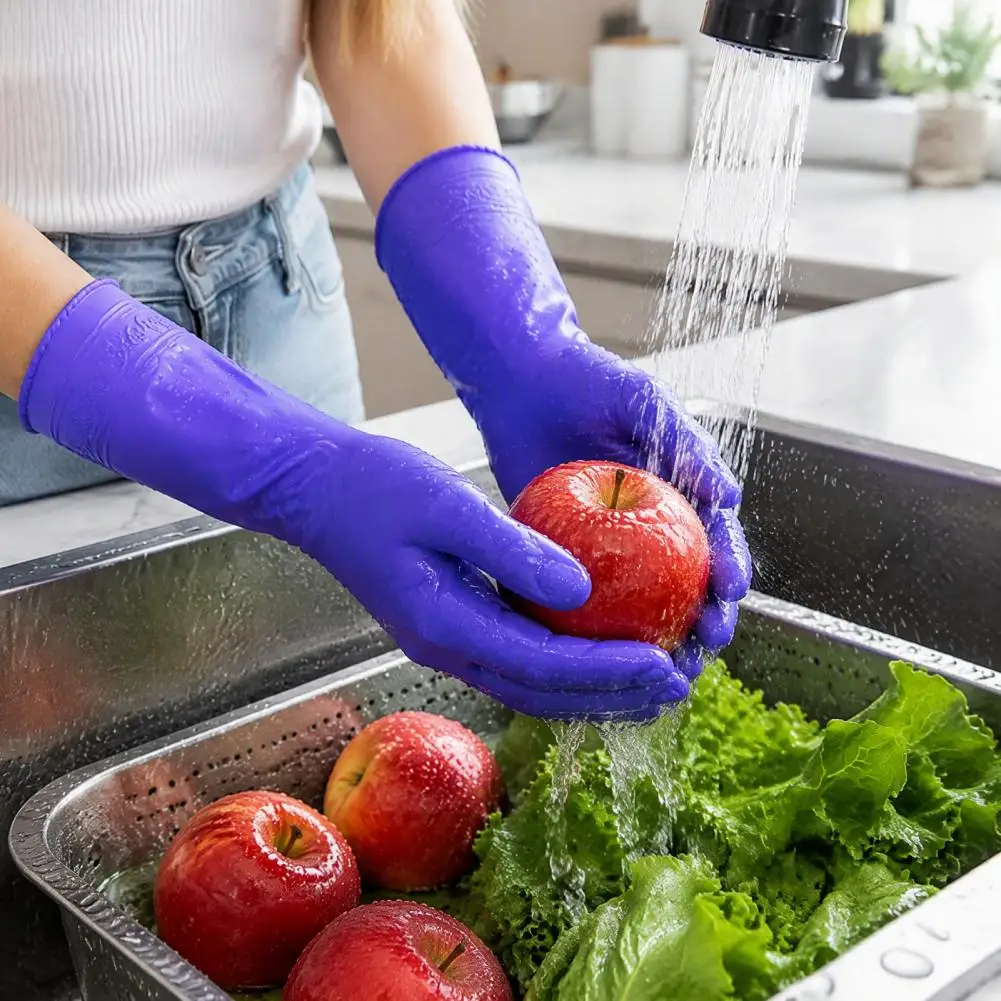 Durable Pink Cleaning Gloves Non-slip Long Cuff Kitchen Gloves Thickened Household Rubber Gloves Household Cleaning