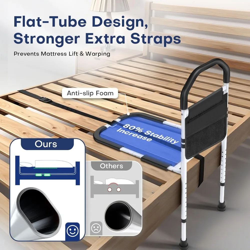 Adjustable Bed Safety Rails for Seniors with Storage Bag, Non-Slip Guard, Fits King Queen Full Twin Beds
