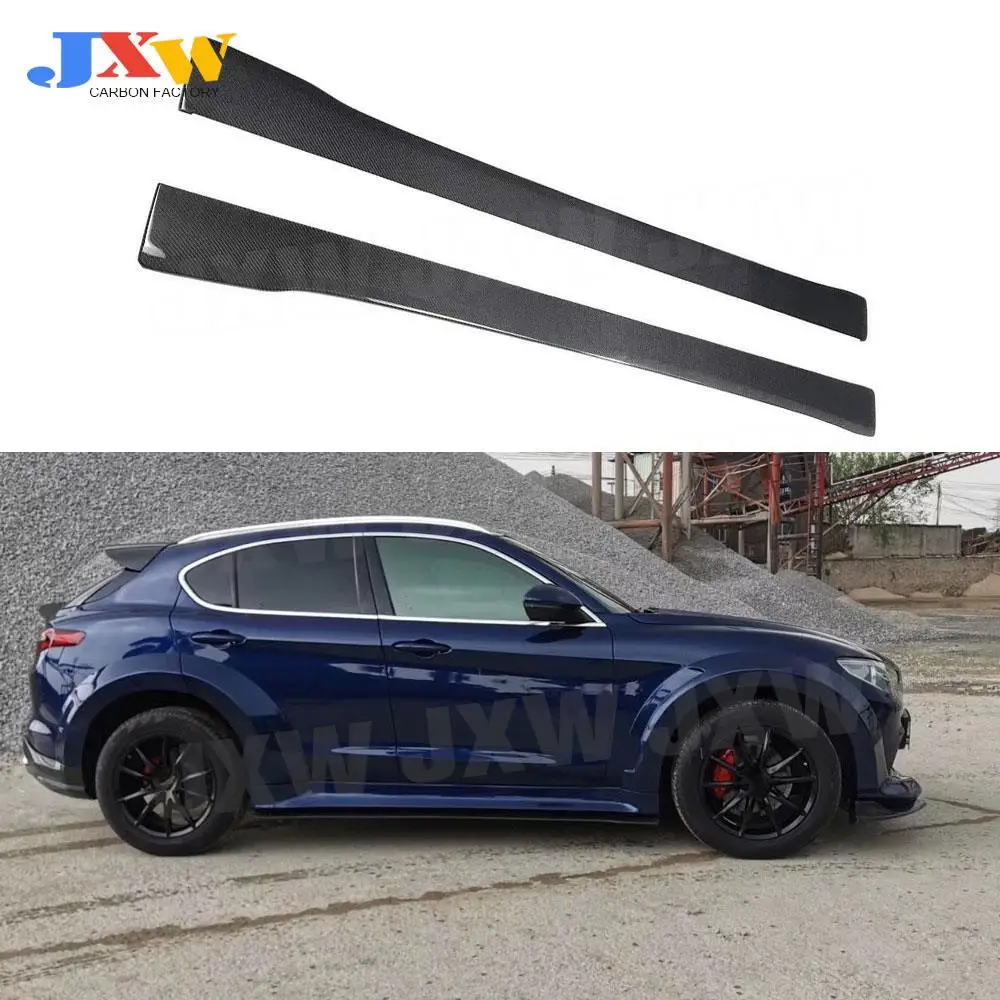 Dry Carbon Fiber Side Skirts Door Bumper Lip Aprons For Alfa Romeo Stelvio 2017 2018 2019 Car Styling FRP