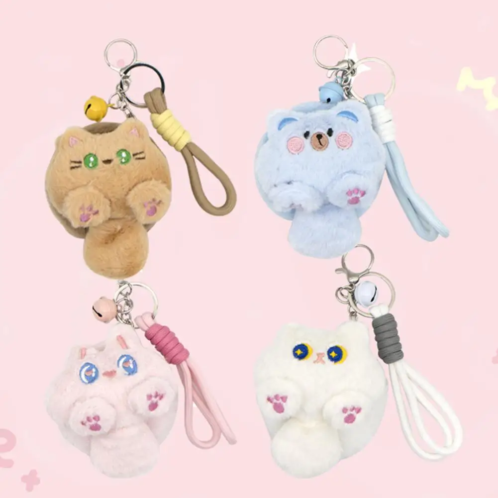 Espelho de maquiagem de pelúcia dos desenhos animados kawaii macio gato boneca pingente chaveiro portátil dobrável espelho menina mochila presente