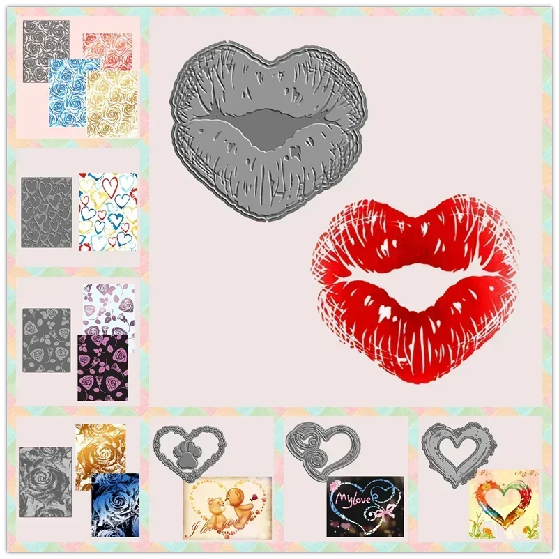 

New Valentine's Day Hot Foil Plate Heart Rose Love Mom Child Easter Background Metal Cutting Dies Scrapbooking Frame Card Craft