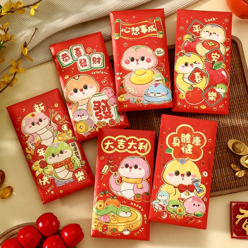 6Pcs Chinese Red Envelope 2025 The Year Of The Snake Creative Hongbao Spring Festival Wedding Birthday Marry Red Packet