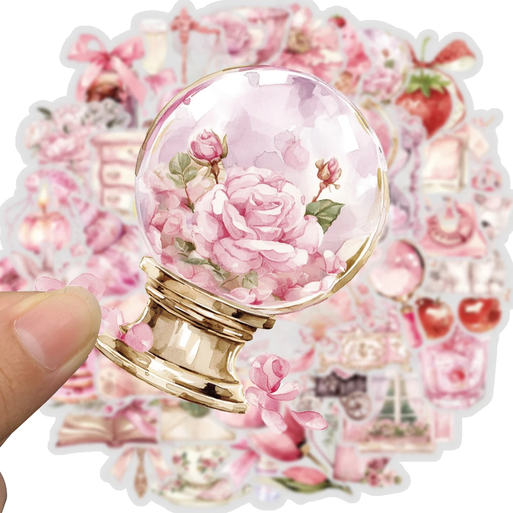 50PCS Pink Light Color Stickers Butterfly Luggage Mysterious Laptop DIY Art Card Waterproof Personality Waterproof PVC Decal ﻿