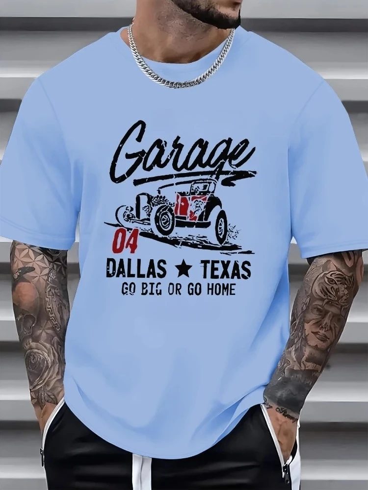 

Casual summer T-shirt-Garage pattern, with 100% cotton print of classic cars, round neck and short-sleeved T-shirt.