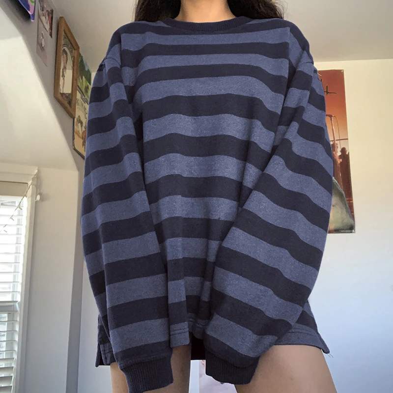 

Striped Print Harajuku Sweatshirts Korean Fashion Homewear Preppy Pullovers Women Casual Autumn Winter Hoodies Aesthetic 2022