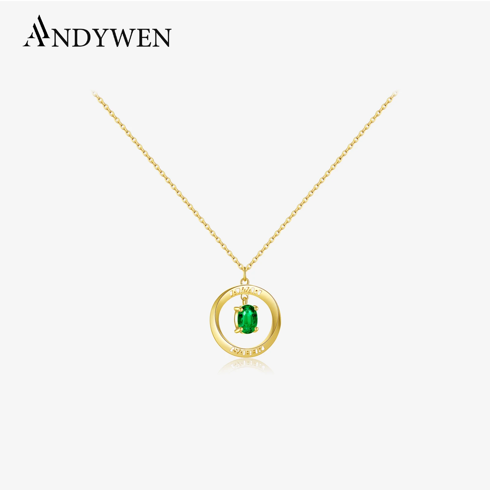 

ANDYWEN 925 Sterling Silver Gold Amar Aquamatine Green Oval Drop Pendant Long Chain Necklace Women Wedding Fine Jewelry