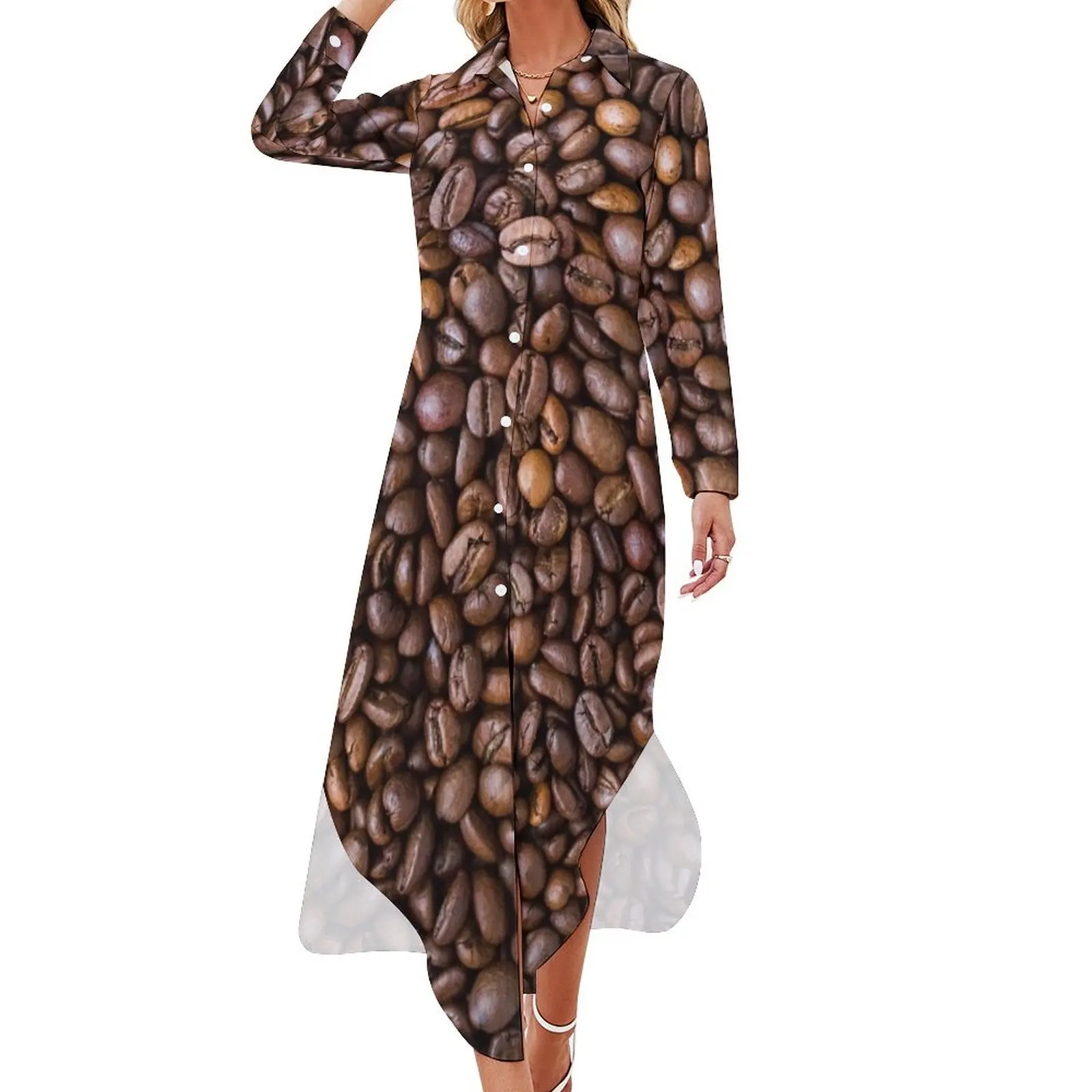 

Coffee Beans Long Sleeved Shirt Dress elegant dress summer dress womens 2024 birthday for women