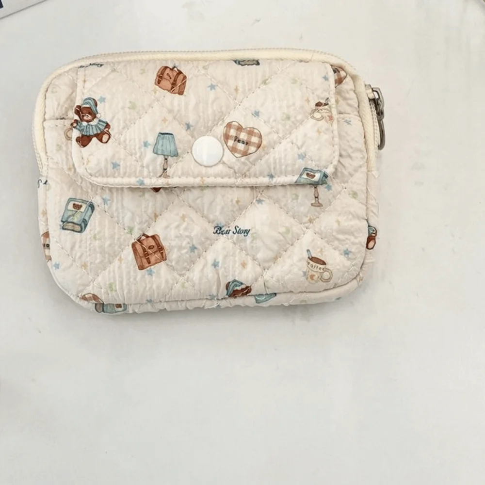 Cartoon Printing Mini Canvas Coin Purse Multifuctional Korean Style Small Lipstick Bag Jewelry Packing Bag Card Holder
