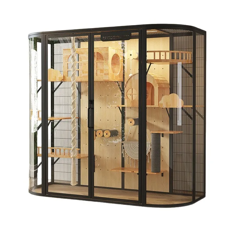 

Bohemian style cat villa panoramic glass solid wood cat nest pet panoramic glass cat house
