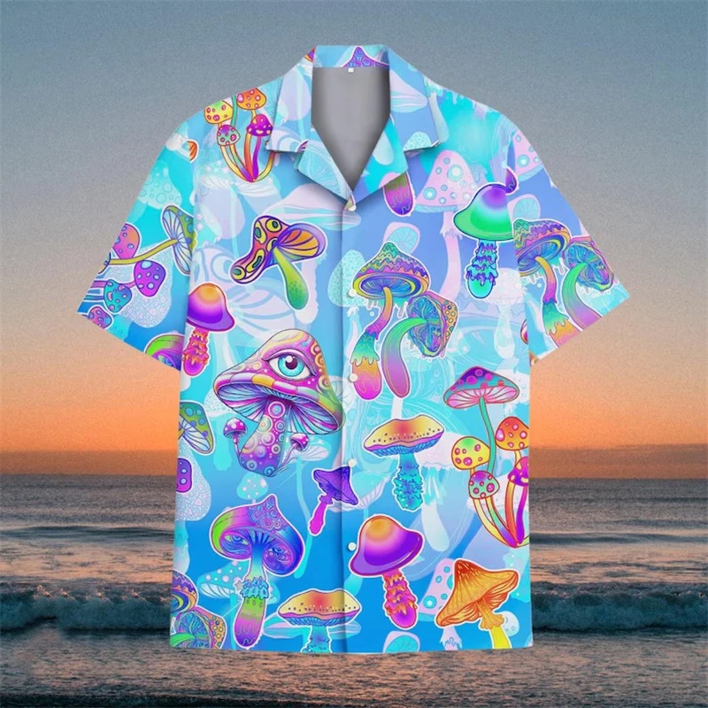 Psychedelic Mushroom Personality Shirts Men Women Personality Harajuku Lapel Button Shirts Hippie Summer 2025 New Asian Size