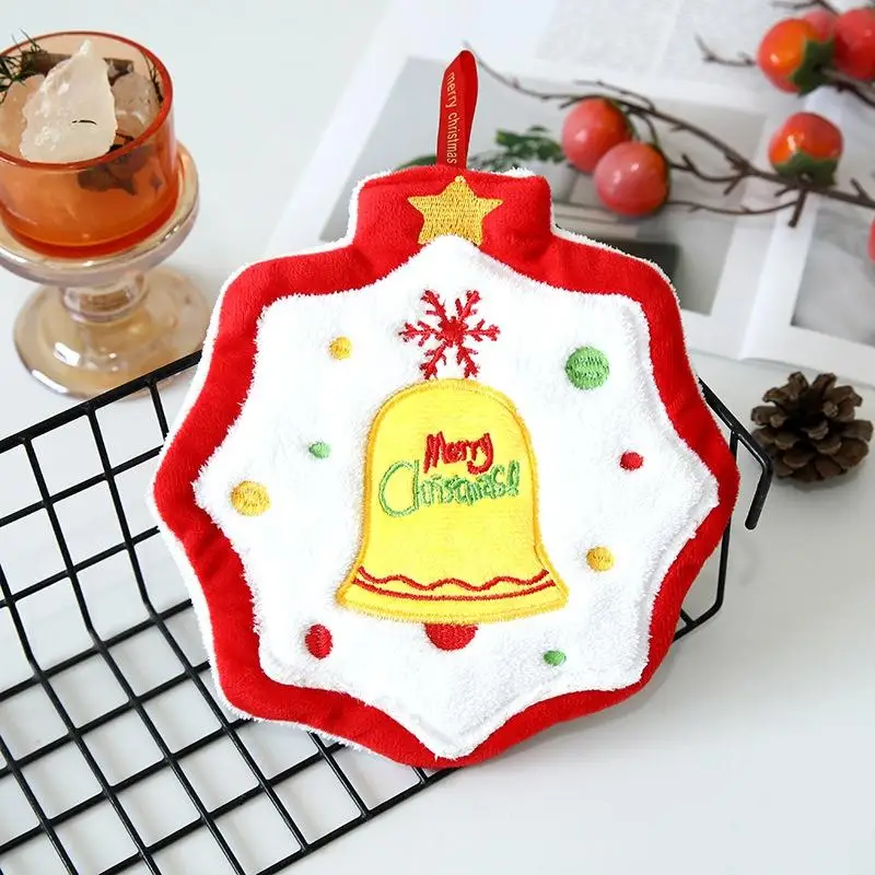 جديد عيد الميلاد منشفة اليد معلقة نوع سميكة المرجان الصوف منشفة المطبخ ماصة التجفيف السريع خرقة الكرتون منشفة اليد #2
