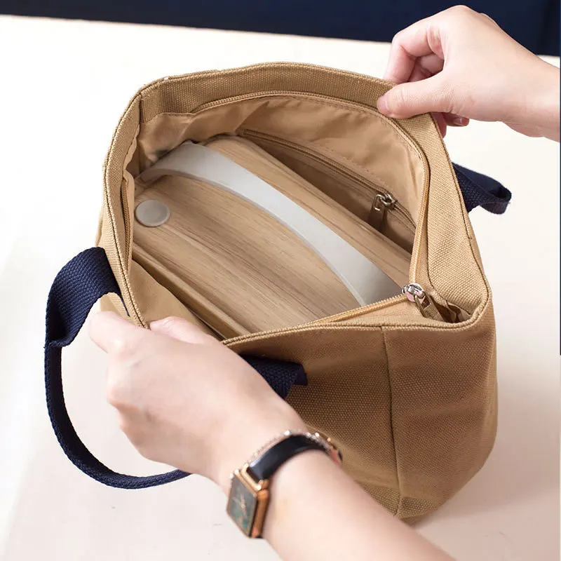 Japanese-style Portable Lunch Bag Fashion Canvas Bento Bag Soft Waterproof Pouch Fresh Keeping Office School Bags for Girls