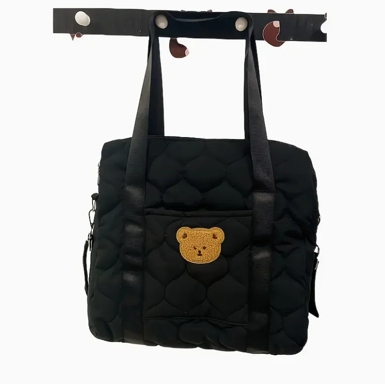 Adorable Bear-Themed Mommy Tote Bag - Versatile Stroller Organizer for Bottles, Diapers Portable Diaper Bag Stroller Bag