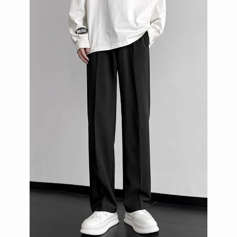 

Мужские свободные прямые брюки-костюмки, повседневные однотонные драпированные брюки, удобные широкие брюки для повседневной уличной моды