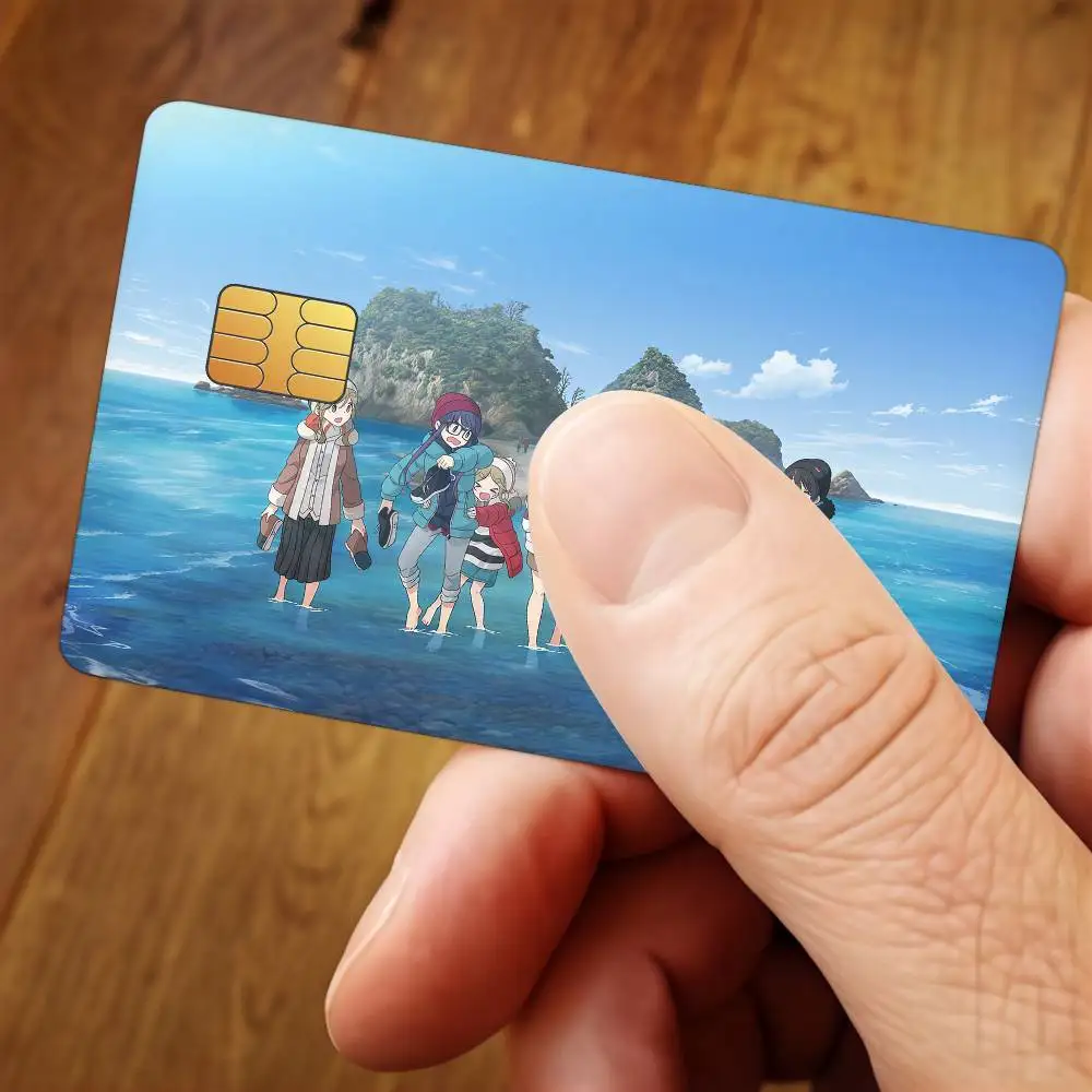 Anime Yuru Camp Credit Card Public Transportation Cards Sticker Waterproof Card Face Decoration 4PCS