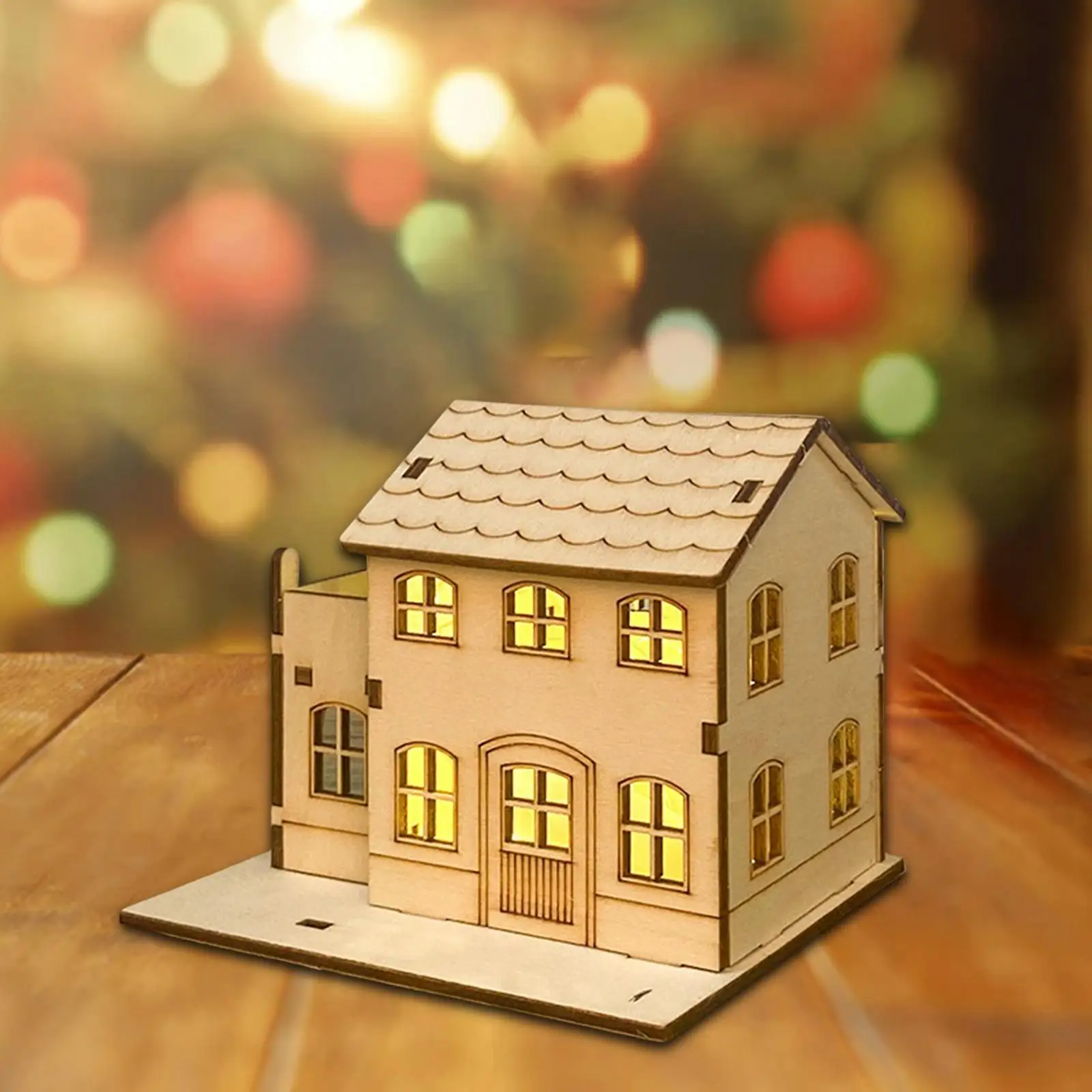 Light Up Village House Unfinished Wood Christmas Scene Battery Operated LED Decor for Indoor Tabletop Holiday Party