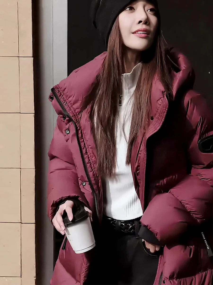 Ultra-Thi Warm down Jaet Women's Winter Coat Long Hooded Stand-Collar Knee-Length Outerwear for Extreme Cold Weather