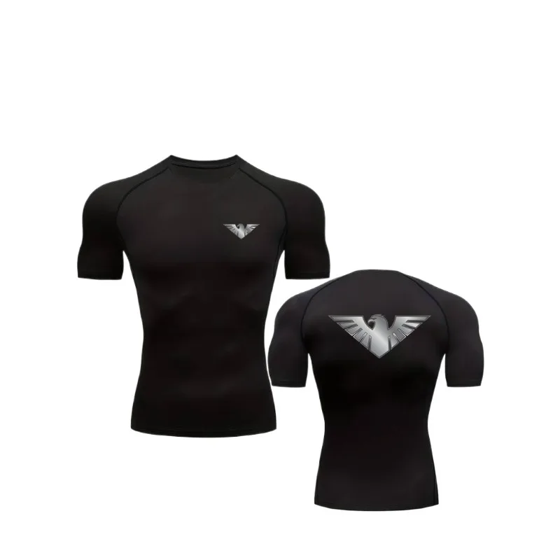 

Новые мужские компрессионные футболки для лета, быстросохнущие, для фитнеса, тренажерного зала, бодибилдинга, бега, с коротким рукавом, эластичные.