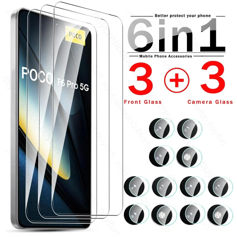 6In1 Tempered Glass Screen Protector For Xiaomi Poco F6 Pro Camera Protective Glass Little Poko F 6 Pro F6Pro PocoF6 PocoF6Pro