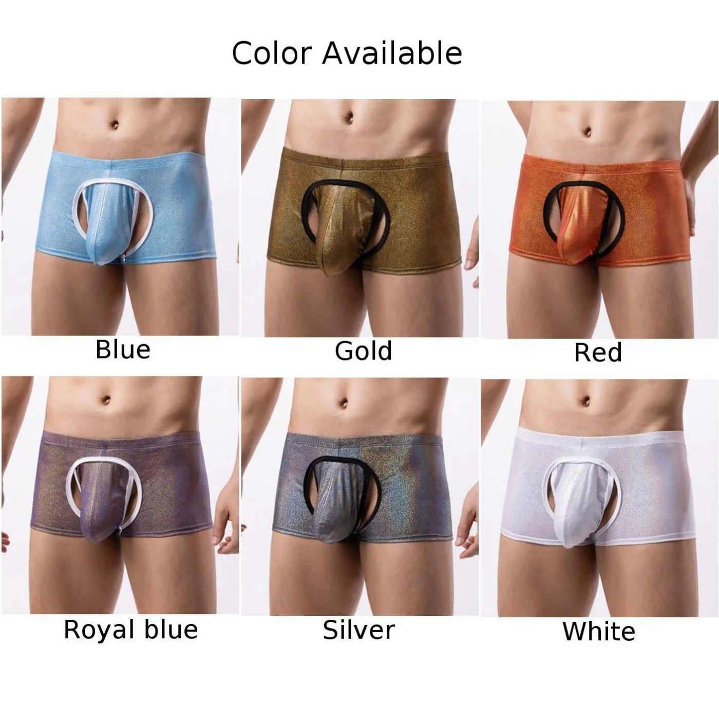 Sexy Men Boxer Stretch Soft Briefs Shiny Panties Low Rise Hollow Out Gay Sissy Bulge Pouch Underwear Open Exposed Butt Lingerie