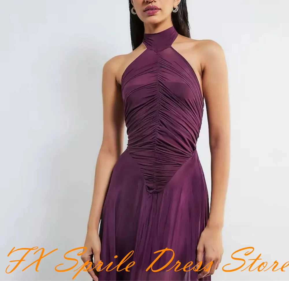 CustomizedCustomized Classic Purple Evening Dress Modern Style Halter Sleeveless Party Dresses A-Line Sweep Train Saudi Arabia P