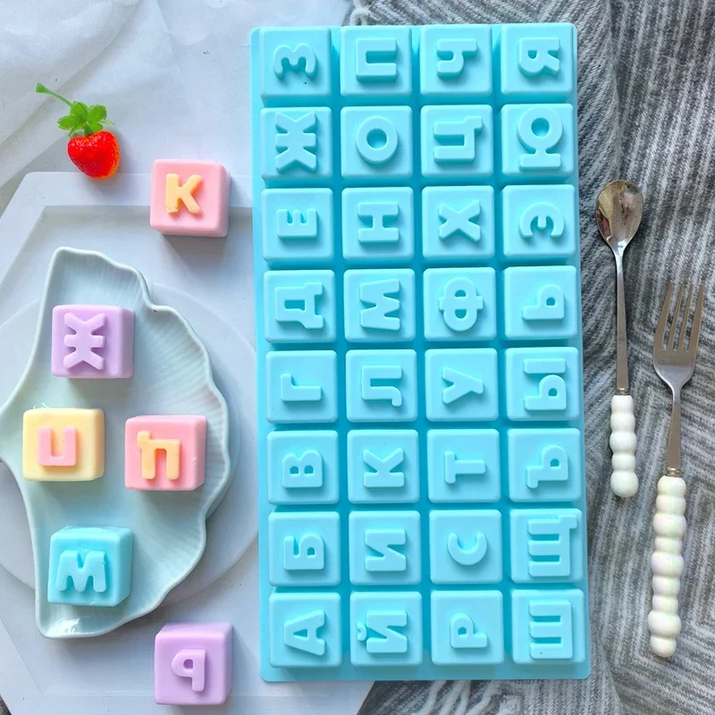 New Large Russian Alphabet Chocolate Candy Mold Non-stick Happy Birthday Cake Decoration Party Baking Mold
