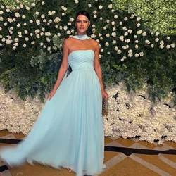 Msikoods Sky Blue Pleat Evening Dress 2024 Elagant Birthday Dress Strapless Customized Mother Wedding Party Dress Prom Dress