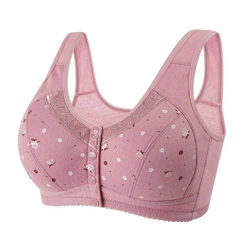 

Comfortable Floral Printed Underwear Convenient Breathable Bras for Older Women Widened Shoulder Straps Wireless Women Lingerie