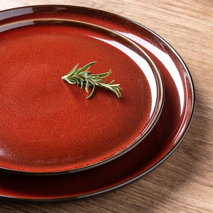 Ceramic Dinnerware Sets for 6 Including Porcelain Plates and Bowls Handmade Reactive Glaze Dishes Set with Chip Resistant and S