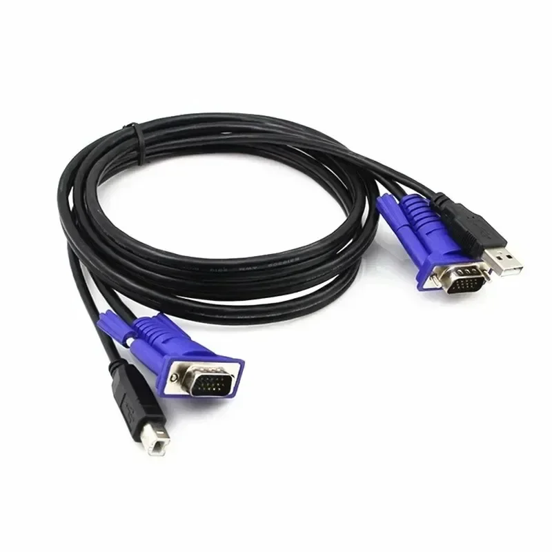 

4Pin + 15pin USB 2.0 Type A To B KVM VGA Switch USB Cable, Standard VGA SVGA PC Laptop Printer Monitor Converter Cables, 1.5m