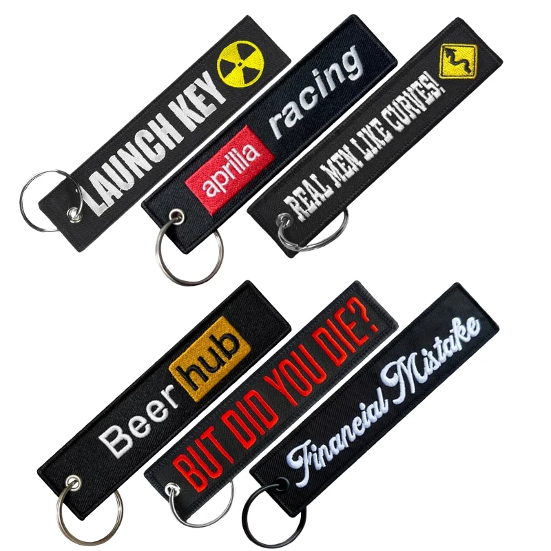 Launch Key Beer Hub But Did You Die Both Sides Embroidery Patterns Funny Keychain Motorcycle Red Tag Keychain